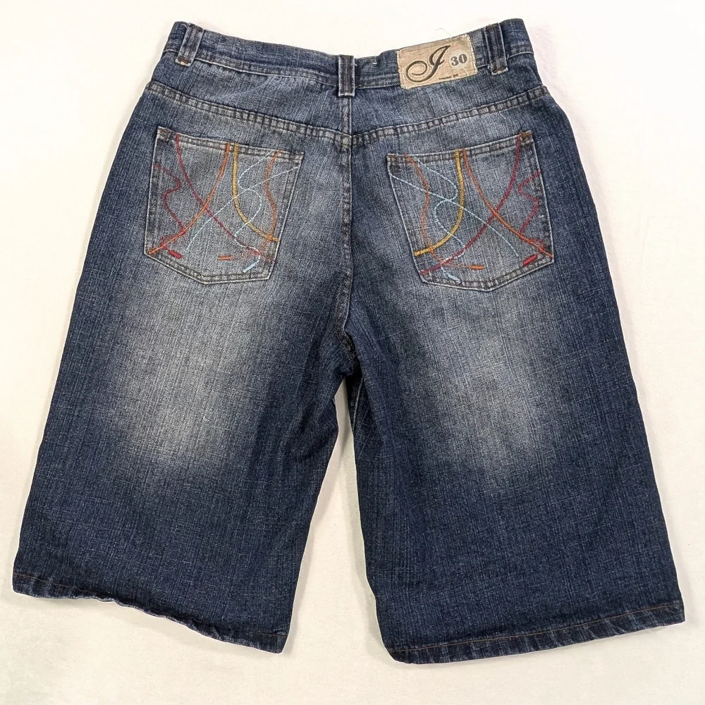 Indigo 30 Mens Baggy Skate Shorts | Embroidered Back Pockets | Y2K Streetwear 36